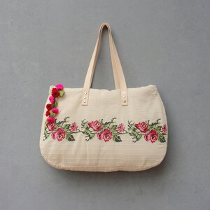 Romantic Overnight Bag, Weekender, Carry-all, Embroidery, Felt and Leather image 2