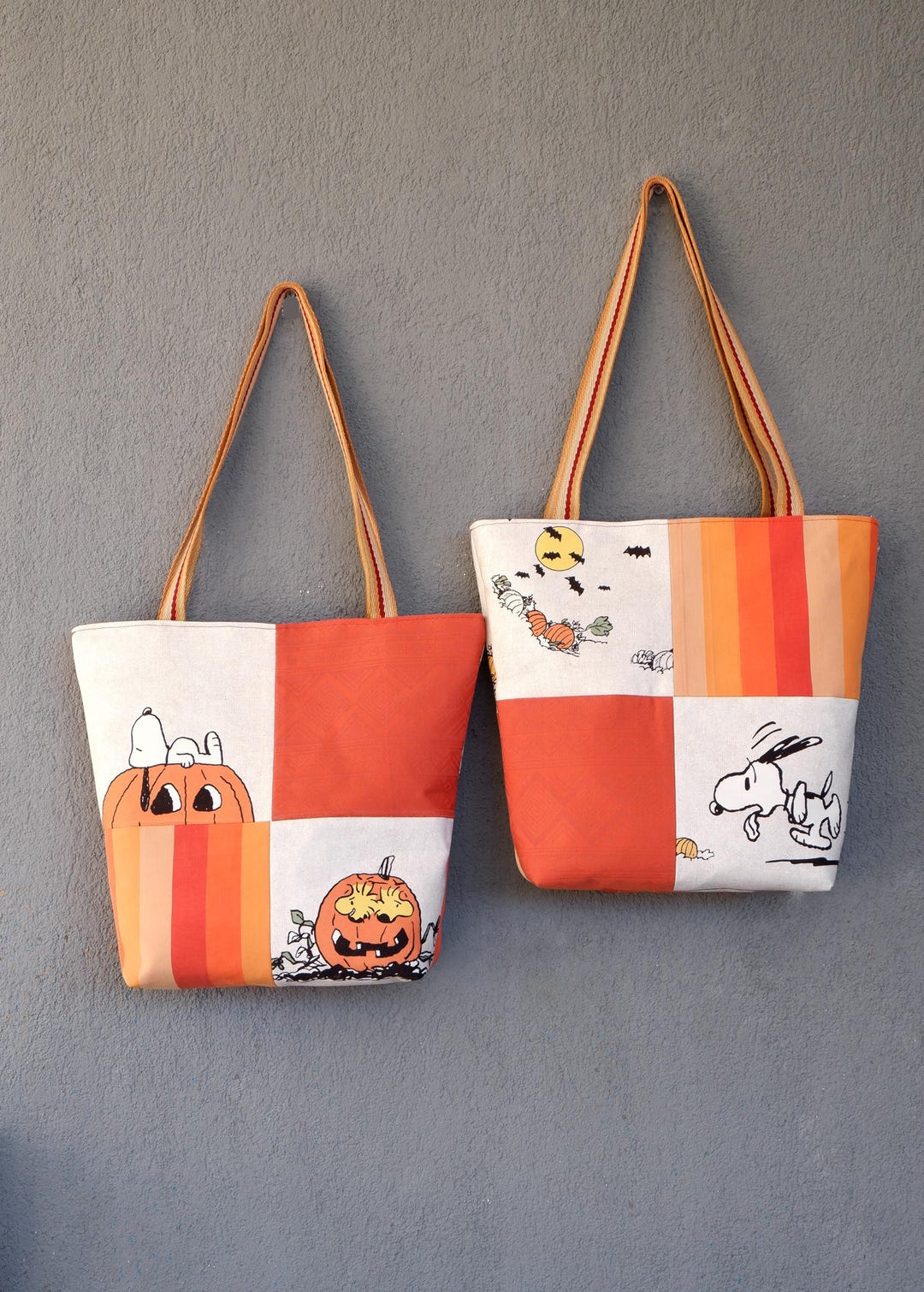 Snoopy Halloween Tote Bag: Charlie Brown Pumpkin Patchwork - Etsy