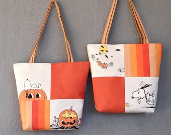Snoopy Halloween Tote Bag: Charlie Brown Pumpkin Patchwork