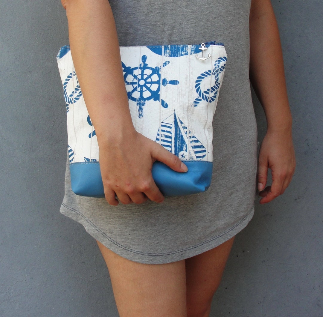 Nautical Clutch With Leather Digital Print Sailboats Anchor - Etsy