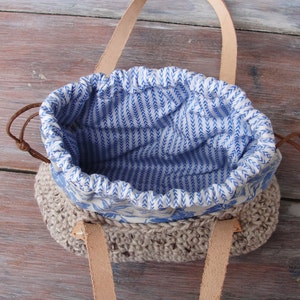 Bird's Nest Bag Antique Fabric, Leather Handles and Crochet image 7