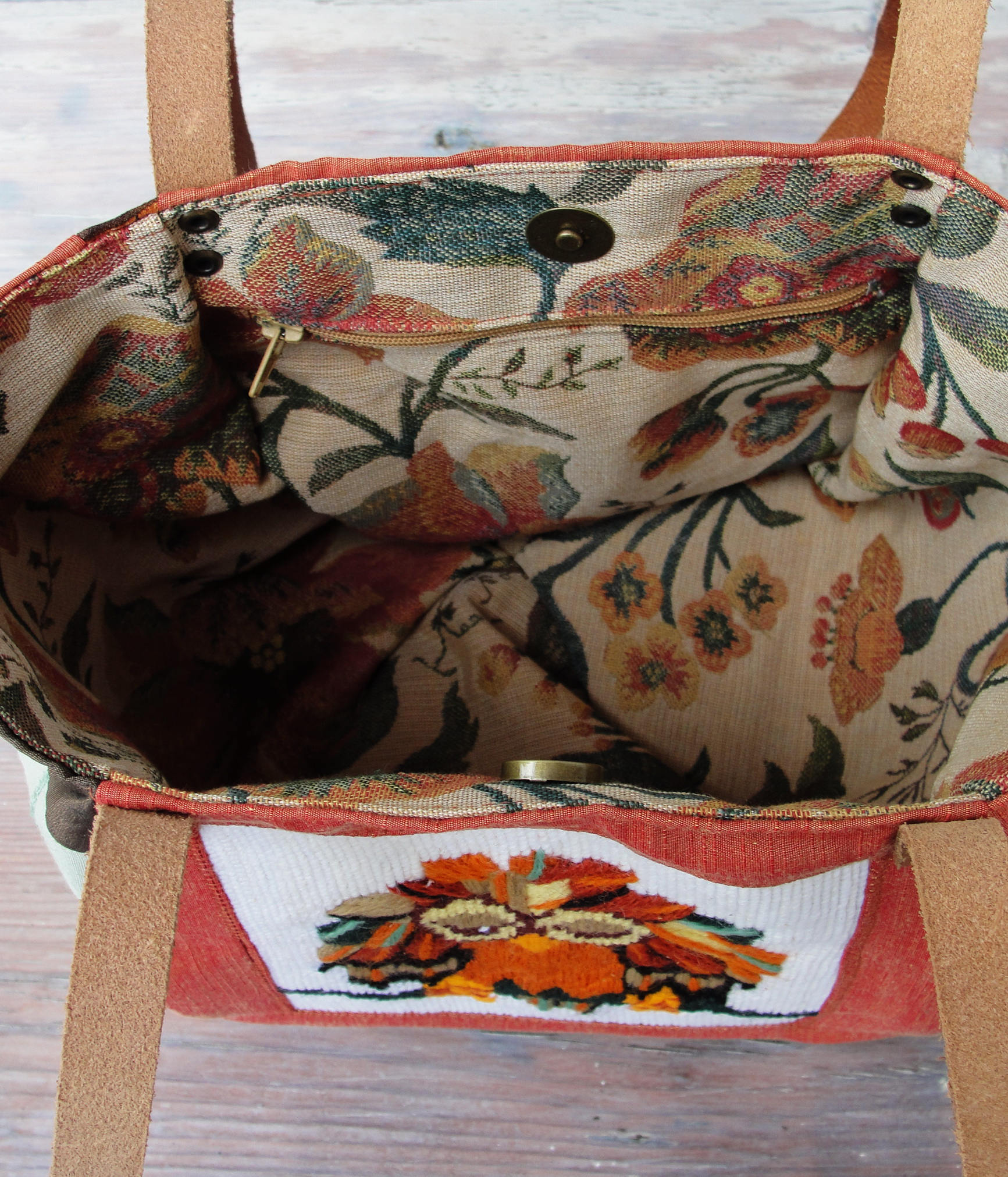 Woodland Owl Bag - Vintage Embroidery, Sunny Orange Colors 