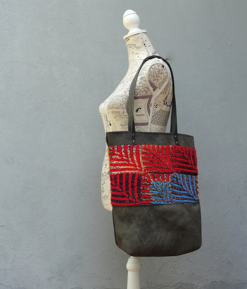 Boho Leather Bag Knitted Leather Bag Bauhaus Knitted Rainbow Leather Tote Bag Geometric Patterns Totes Bags Purses Valresa Com