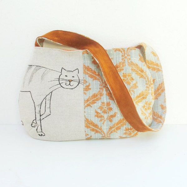 Story of a Cat and a Mouse- Purse with Linen and Leather