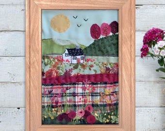 Meadow Cottage Slow Stitch Kit – Beginner Embroidery, Landscape Art