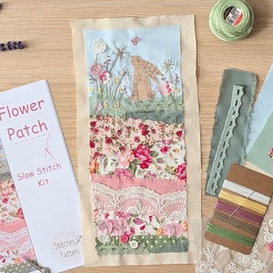 Flower Patch Slow Stitch Kit - Textile Art, Beginners Embroidery