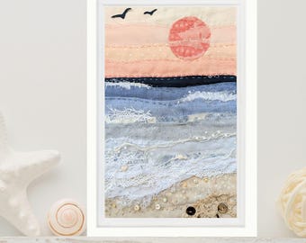 Sunset Beach Slow Stitch Kit – Seaside Sewing Kit - Embroidery for Beginners