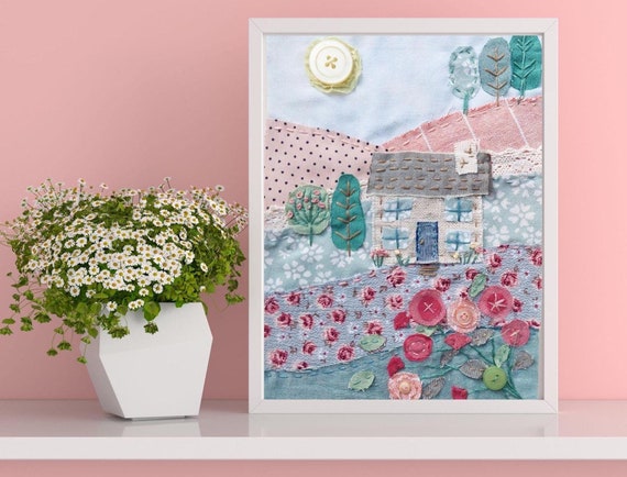 Rose Cottage Slow Stitch Kit - Beginner Embroidery, Landscape Art