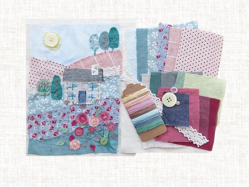 Finished kit with fabrics and threads