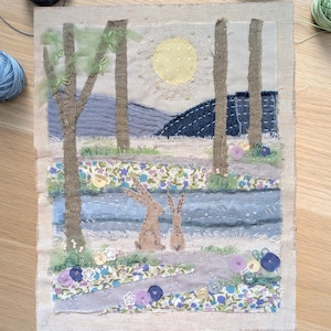 Woodland Brook Slow Stitch Kit - Applique Art, Easy Embroidery Project