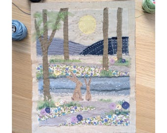 Woodland Brook Slow Stitch Kit - Applique Art, Easy Embroidery Project