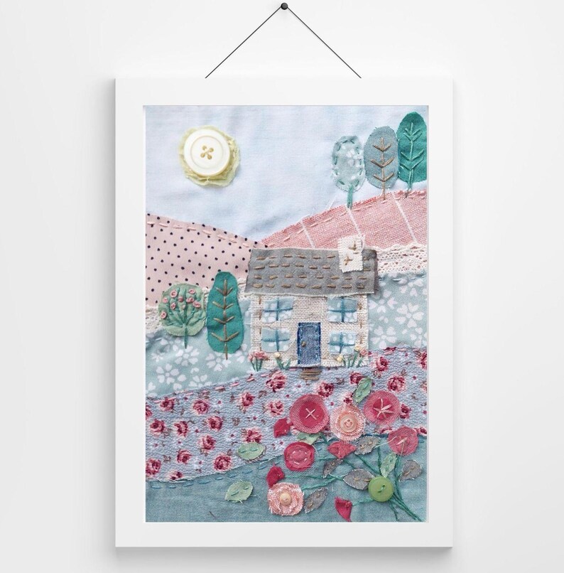 Rose Cottage Slow Stitch Kit - Beginner Easy Embroidery, Applique Art image 6