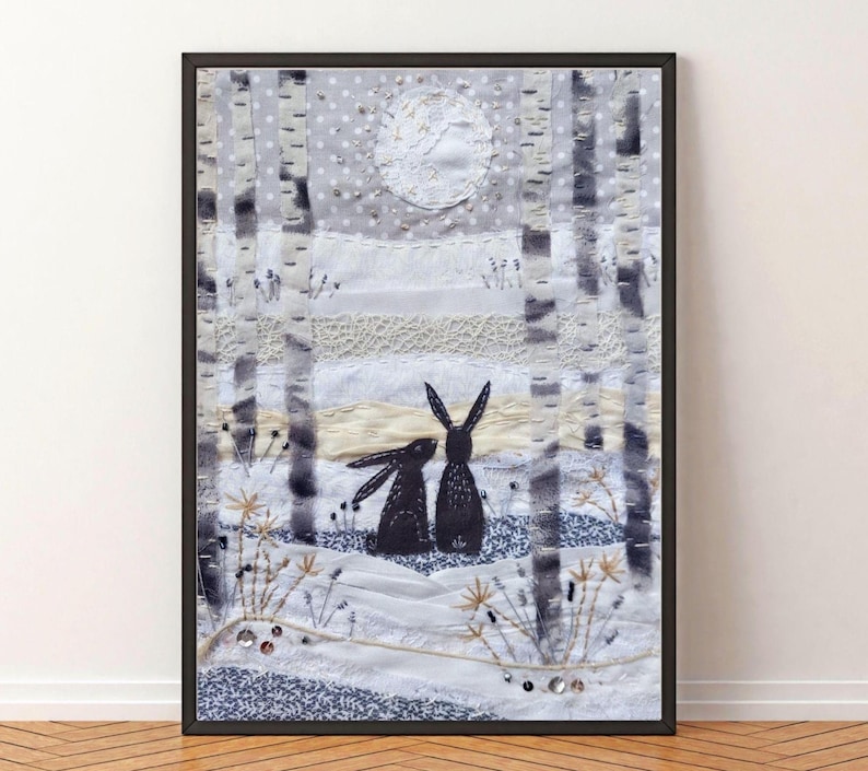 White Forest Deluxe Slow Stitch Kit - Applique Art, Easy Embroidery Project image 1