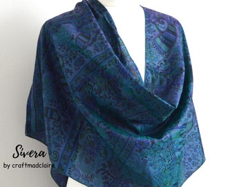 Tonic Blue Grey Sari Silk Scarf Nursing Cover - Bohemian Eco Friendly Unisex Scarf - Ethical Sustainable Christmas Gift For Her or Him