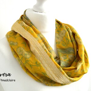 Yellow lime upcycled vintage sari silk scarf - boho chic spring summer trend womens scarf - handmade eco friendly mothers day gift for her