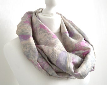 Grey Lilac Upcycled Vintage Sari Silk infinity Scarf - Baby Shower Gift Nursing Cover - Eco Friendly Spring Summer Womens Loop Scarf