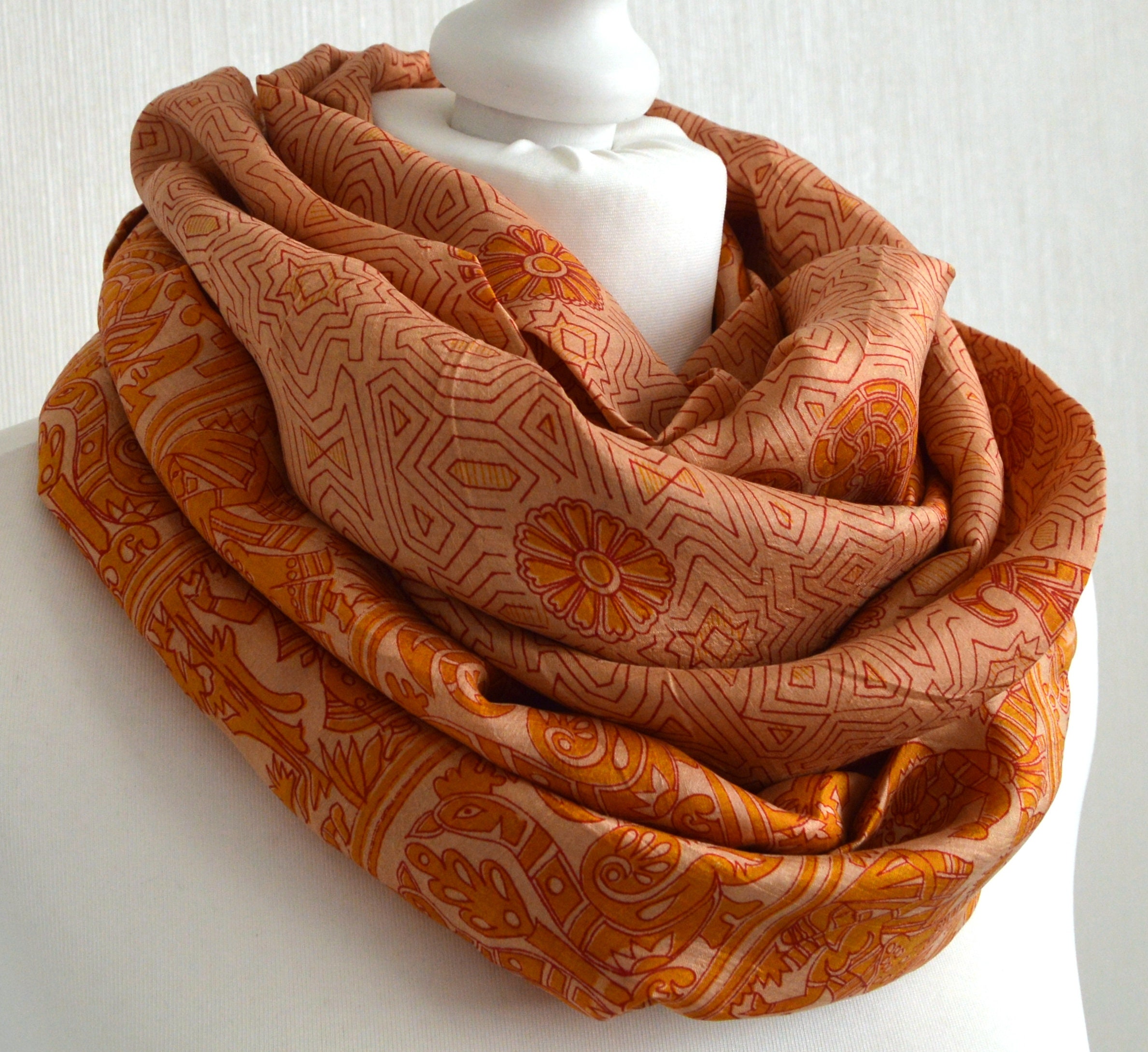 Orange Silk Scarf Silk Infinity Scarf Womens Scarf ari Etsy