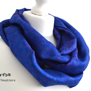Royal blue magenta upcycled vintage sari silk scarf - eco friendly spring summer trend womens scarf - zero waste mothers day gift for her