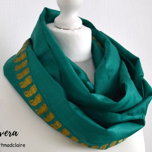 Blue Green Silk Scarf - Silk Infinity Scarf - Sari Silk Scarf - Summer Scarf - Loop Scarf - Womens Scarf - Lightweight Scarf - Gift for Her