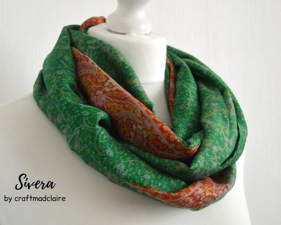 Grune Orange Upcycled Sari Seide Damen Schal Etsy