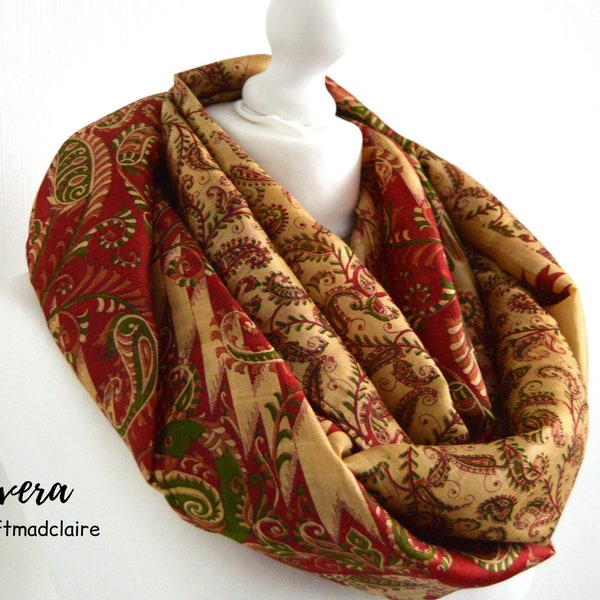 Hazlenut Red Upcycled Sari Silk Infinity Scarf - Nursing Cover Baby Shower Gift For Her - Bohemian Eco Friendly Spring Summer Womens Scarf
