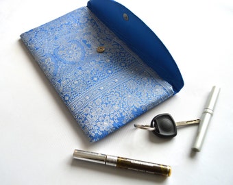 Handmade Recycled Bright Blue Sari Silk Clutch Bag