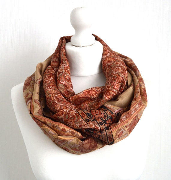 Eco Friendly Upcycled Christmas Gift For Her Sophisticated Boho Autumn Fall Winter Womens Scarf Salmon Beige Upcycled Sari Silk Scarf