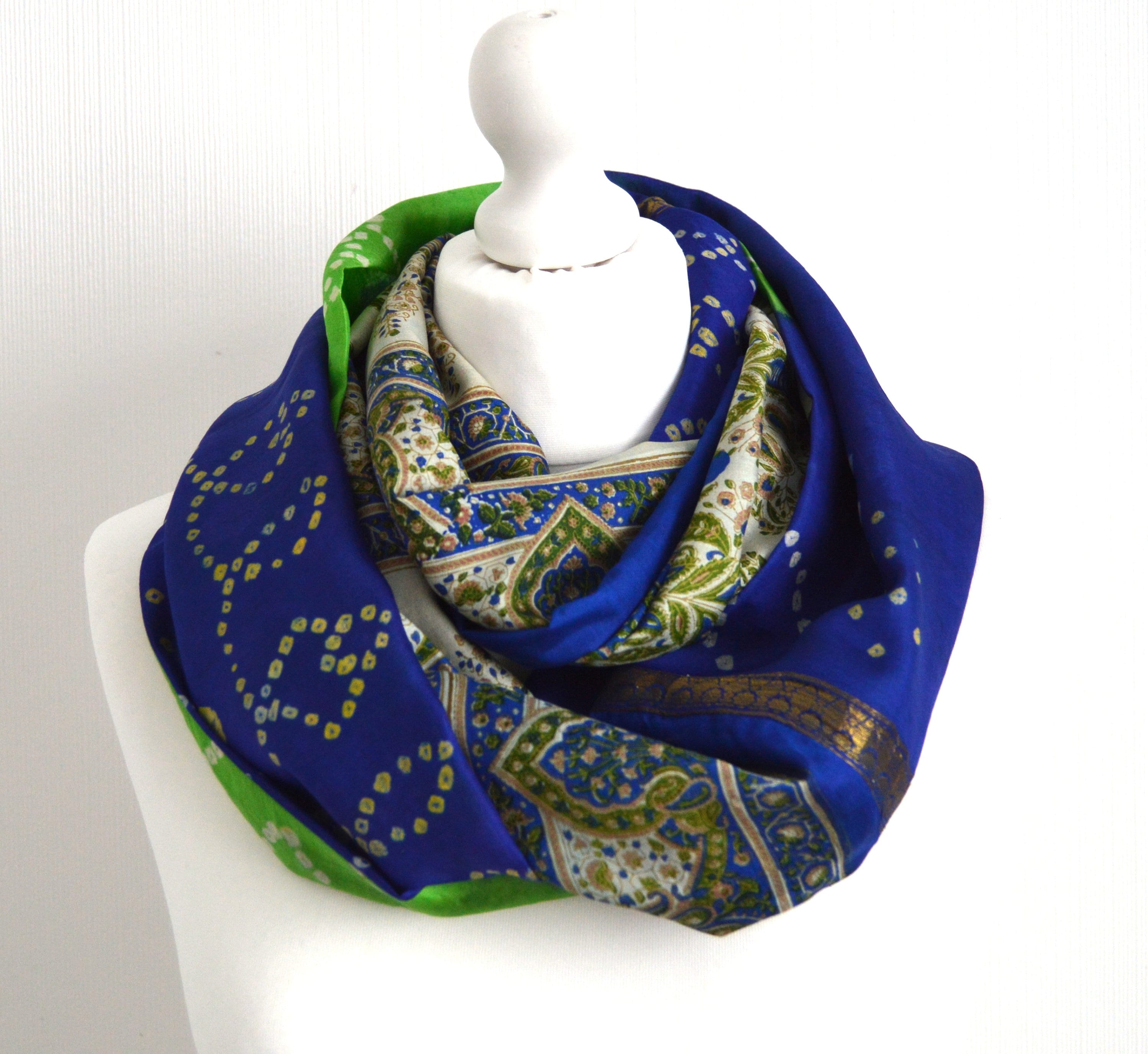 Vintage Upcycled Premium Recycled Sari Silk Scarf Shawl Stole Ethically Sourced