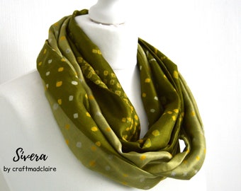 Olive Green Tie Dye upcycled Vintage Sari Silk Scarf - Hand Dyed Tie Dye Boho Scarf - Lightweight Handmade Eco Friendly Gift for Her Him