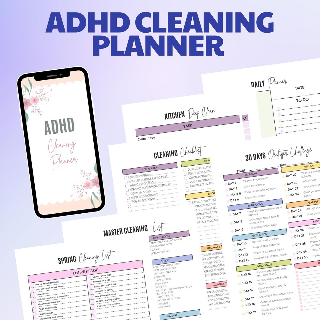 ADHD Cleaning Planner | Printable Daily & Weekly Cleaning Schedule - Etsy