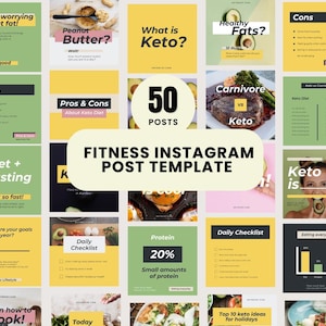50 Fitness Instagram Post Templates | Canva Editable Social Media Pack | Gym & Workout Marketing