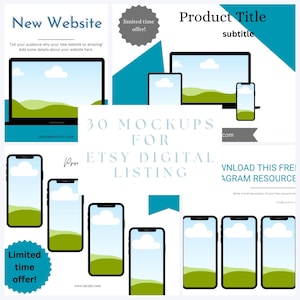 Etsy Listing Mockups: 30 Canva Templates for eBooks, Planners (Digital Download)