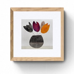 Modern Botanical Watercolor – Original Minimalist Floral Painting, 7.9x7.9 inches, Neutral Plant Wall Art, Contemporary Home Decor