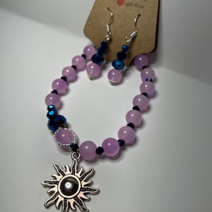 Purple and Blue glass bead Bracelet and earring set