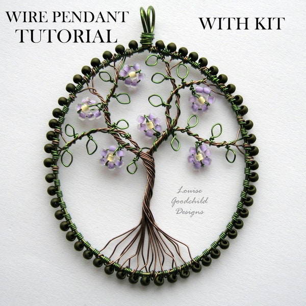 Wire tree pendant tutorial AND kit, make your own, necklace diy kit, wire wrap tutorial, beading tutorial, wire pendant instructions, lesson