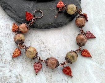 Picture jasper bracelet, copper gemstone bracelet, semi precious bracelet