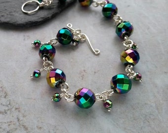 Rainbow hematite bracelet, silver filled gemstone bracelet, haematite bracelet, semi precious bracelet