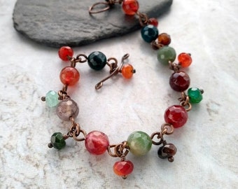 Rainbow agate bracelet, faceted gemstone bracelet, copper bracelet, semi precious bracelet