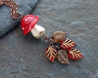 Toadstool pendant, mushroom necklace, fly agaric pendant, amanita muscaria necklace, fungi pendant