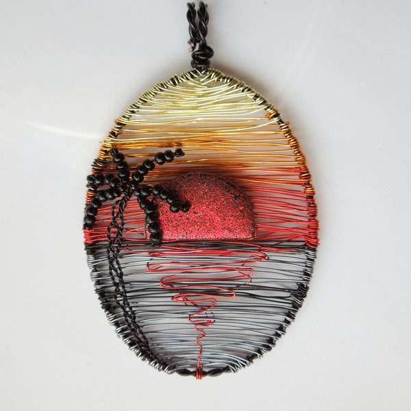 Sunset Seascape wire wrapped pendant