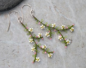 Apple Blossom wirework earrings, spring earrings, statement earrings, wire wrapped earrings, sterling silver