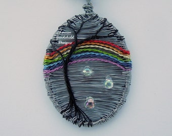 Rainbow wire wrapped pendant, raindrop pendant, rainbow jewelry, rainbow baby, Pride pendant, LGBT jewellery, rainbow bridge, memorial