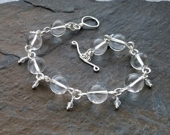 Quartz crystal bracelet, silver gemstone bracelet, rock crystal bracelet, semi precious bracelet