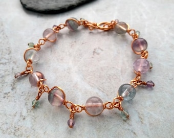 Rainbow fluorite bracelet, copper bracelet, gemstone bracelet, semi precious bracelet