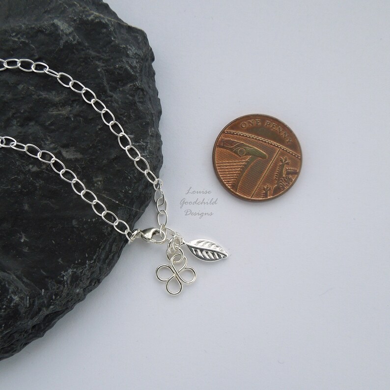 clover anklet summer jewelry silver leaf ankle bracelet Sterling silver ankle chain lucky four leaf clover gift for her delicate