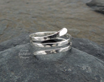 Sterling silver wrap ring, hammered snake ring, silver thumb ring, snake jewellery, spiral ring, MADE TO ORDER, hand forged ring, all sizes