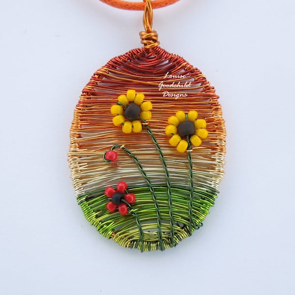 Sunflower necklace, wire wrapped, poppy necklace, MADE TO ORDER, summer necklace, sunflower, summer jewelry, sunflowers, poppy, summer