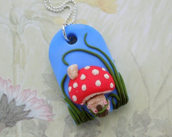 Toadstool house pendant, polymer clay, sterling silver, fly agaric, amanita muscaria, mushroom house pendant, mushroom necklace, fairy house