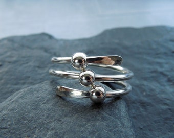 Sterling silver anxiety ring, silver fidget ring, beaded silver wrap ring, thumb ring, worry ring, stress relief