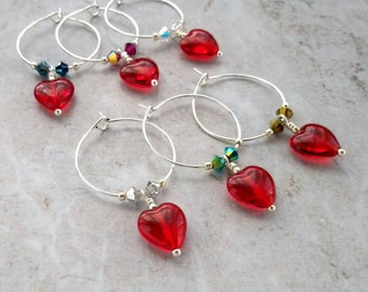 Red heart wine glass charms, heart wine charms, love charms, drink gift